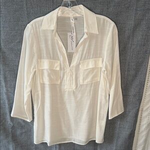 NY Collection White Blouse with Pockets NWT Size Small